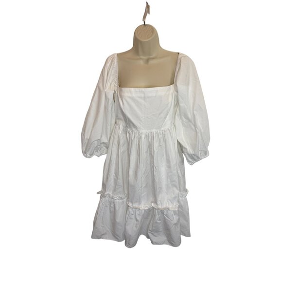 Cara Cara White Puff Sleeve Sip Sip Mini Dress - Size M - Picture 2 of 9
